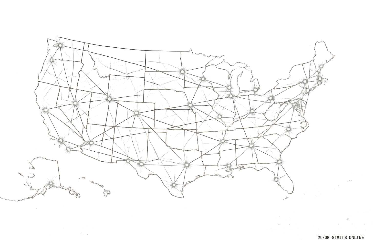 US map with LineMatic service network nodes across all 50 states