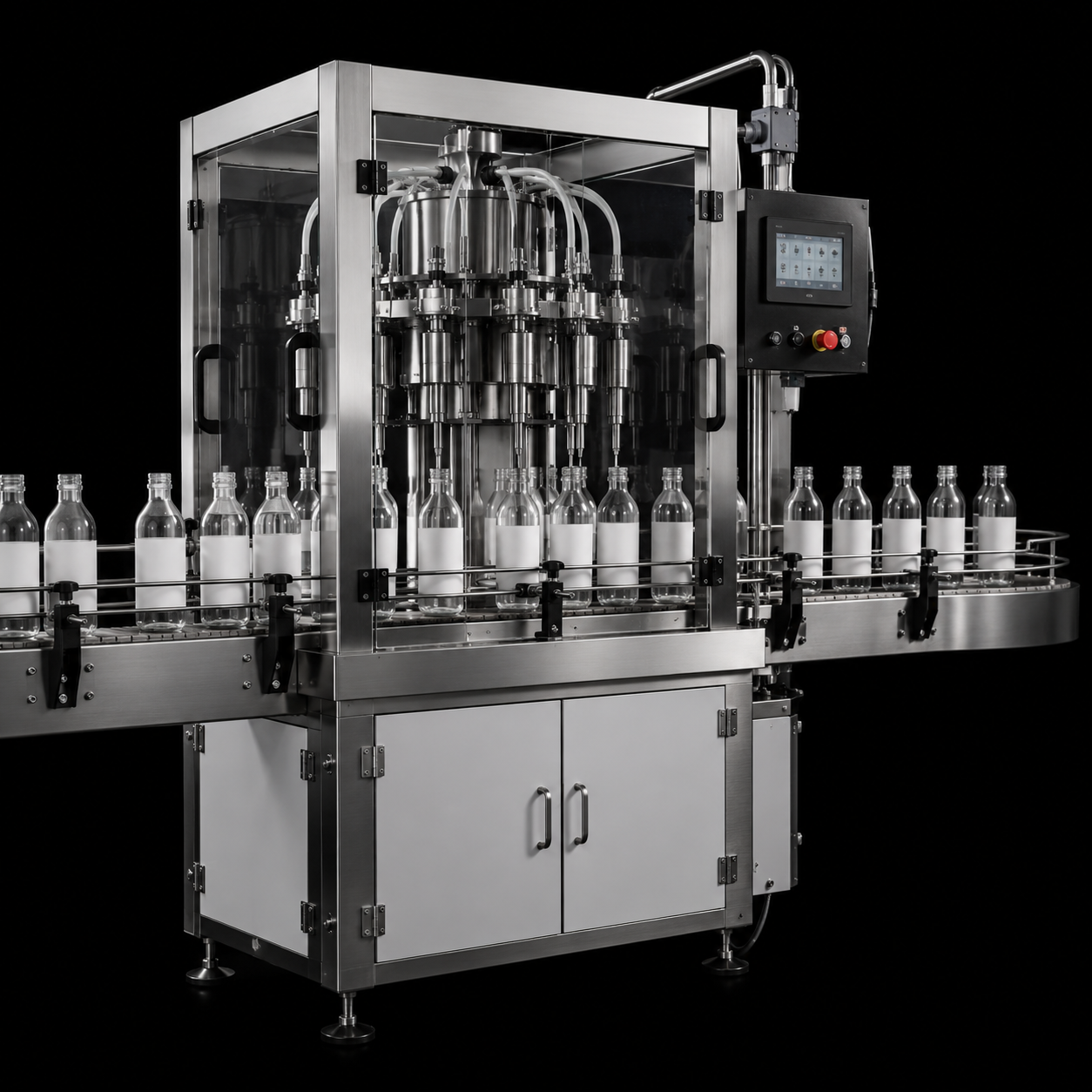 Stainless steel rotary filling station with multi-head dispensers